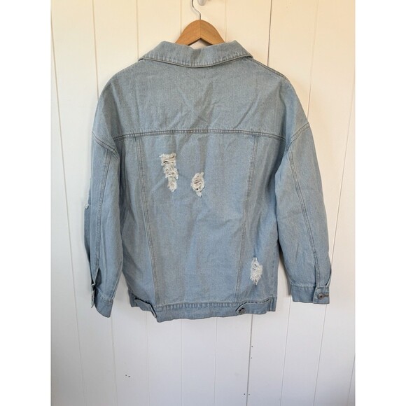 POL Denim jacket with fringe and distressed details SZ S - Picture 8 of 14